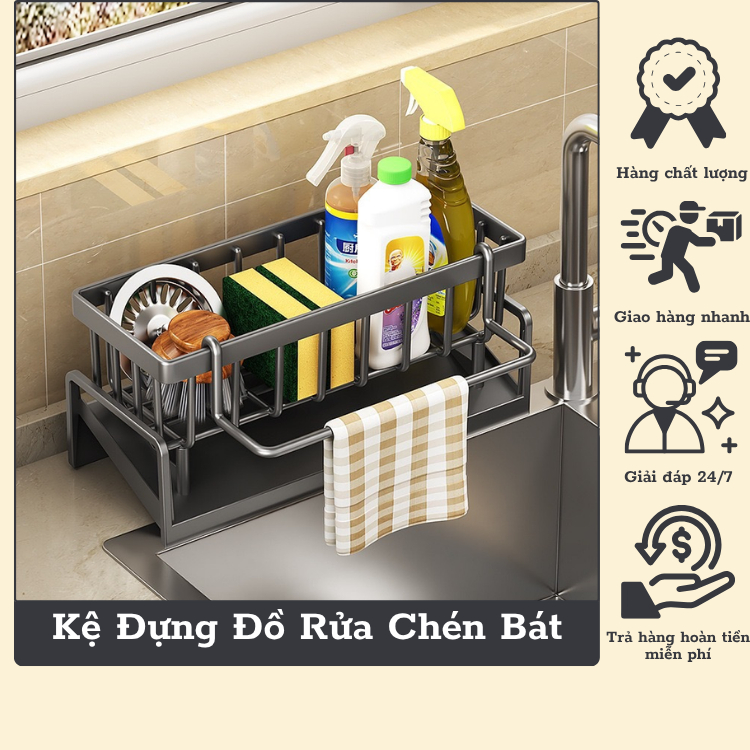 Kệ Đựng Đồ Rửa Chén Bát Giá Để Giẻ Rửa Chén Có Khay Thoát Nước Nghiêng - MN028