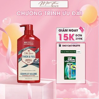Dầu Gội & Xả Cho Nam Old Spice Giúp Tóc Chắc Khoẻ, Bồng Bềnh  2in1 Shampoo & Conditioner 650ml tặng dao cạo râu