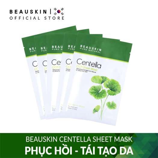 5 miếng mặt nạ rau má dưỡng da giảm mụn, se khít lỗ chân lông Beauskin Cica Centella Sheet Mask 30ml