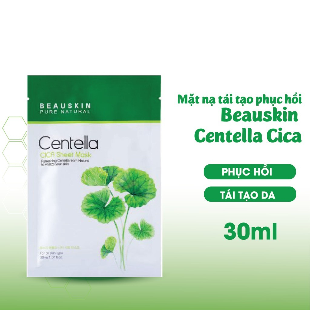 Set 5 mặt nạ dưỡng da Beauskin Cica Centella Sheet Mask giảm mụn, se khít lỗ chân lông Hàn Quốc