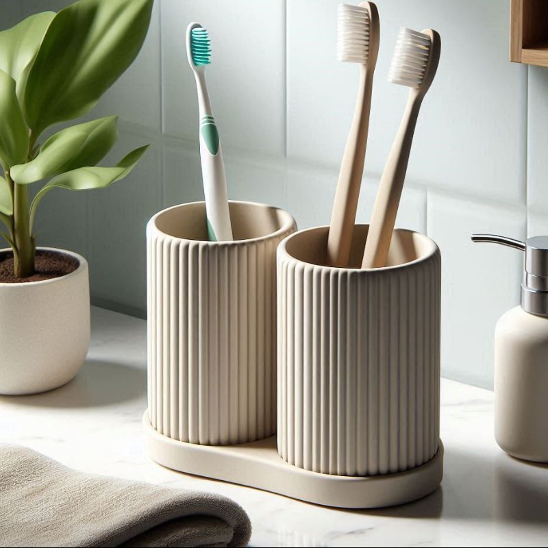 Cốc Đôi Sọc Dọc In 3D Đựng Bàn Chải Cắm Bút / 3D Double Cup Holder