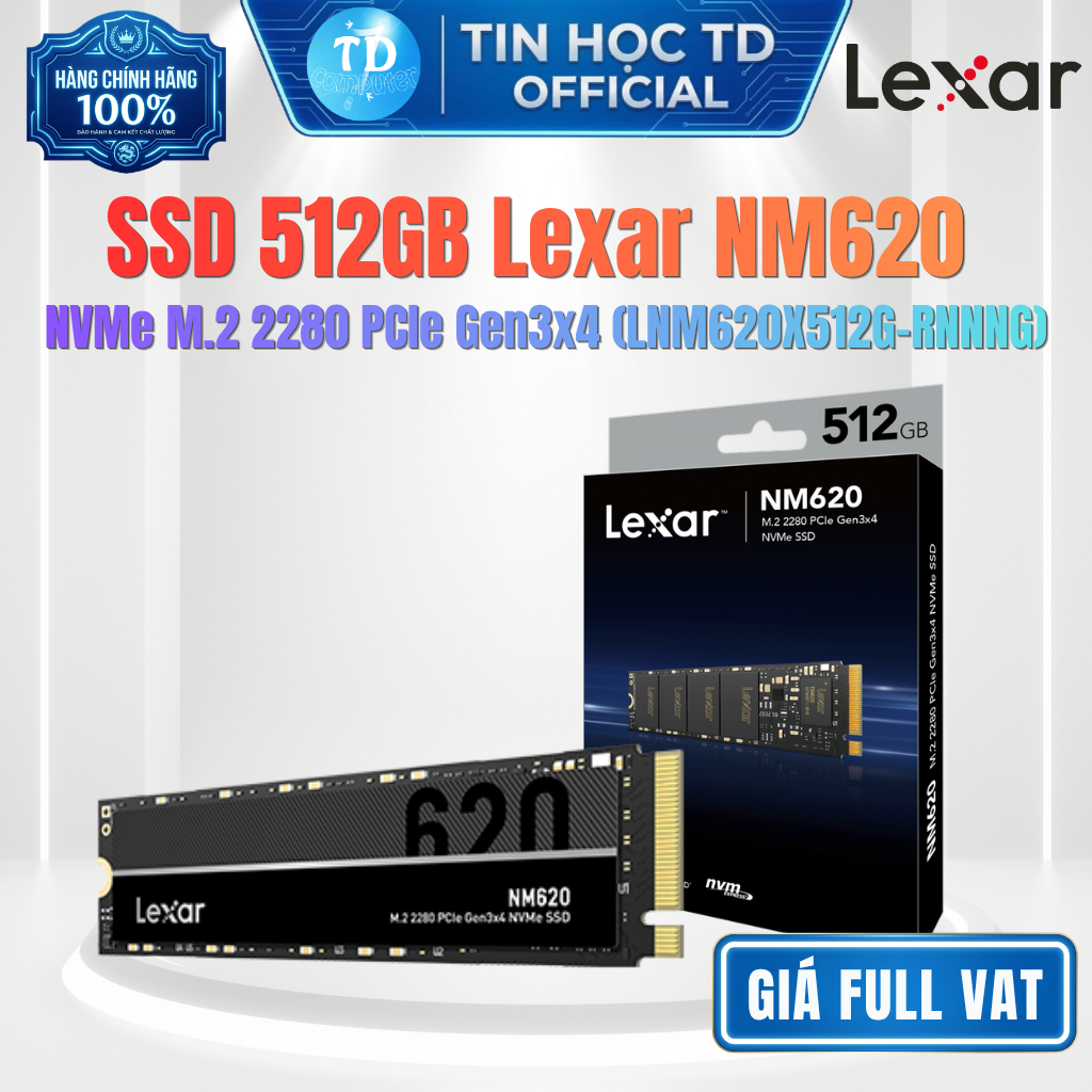 SSD 512GB Lexar NM620 NVMe M.2 2280 PCIe Gen3x4 (LNM620X512G-RNNNG) - Hàng chính hãng