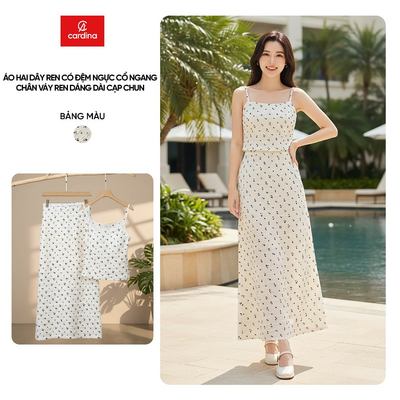 Đồ bộ nữ YOUNGER BY CARDINA tách set áo hai dây cổ ngang và chân váy cạp chun dáng suông dài 5YAHD02, 5YCVA06