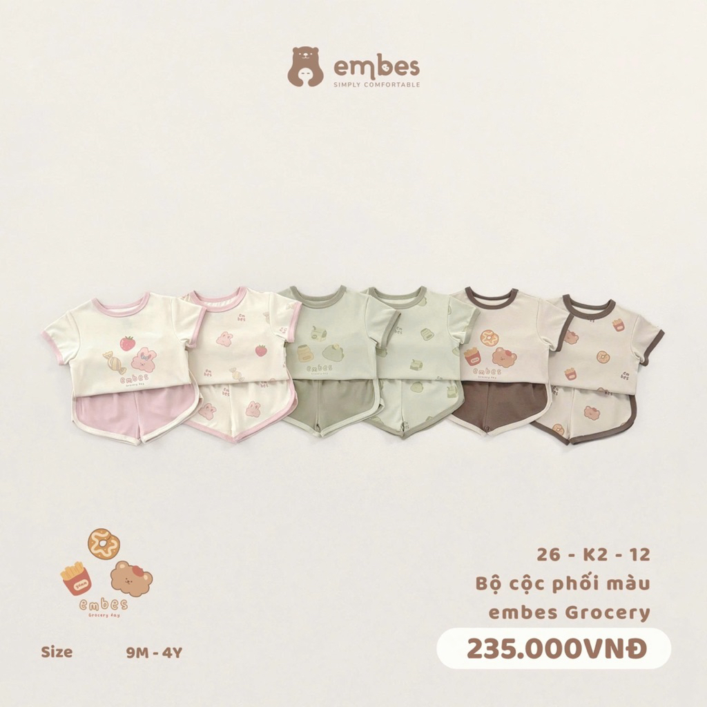 Bộ cộc phối màu Embes Grocery chất cotton mát cho bé trai bé gái. Bộ đồ mùa hè cho bé BEO.Kids