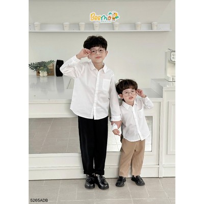 Áo sơ mi dài tay cho bé trai Beemo cổ đức phối túi ngực vải thô lụa cho bé đi học, đi chơi thoải mái vận động 5265ADB