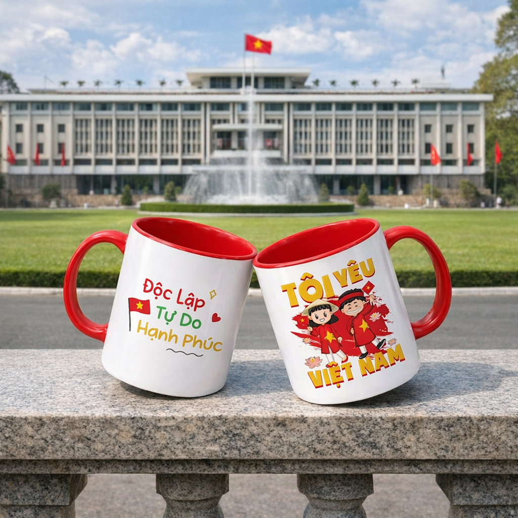 Ly Sứ Cốc Sứ VIỆT NAM ĐỘC LẬP - TỰ DO - HẠNH PHÚC, Cốc Sứ Quà Tặng Việt Nam
