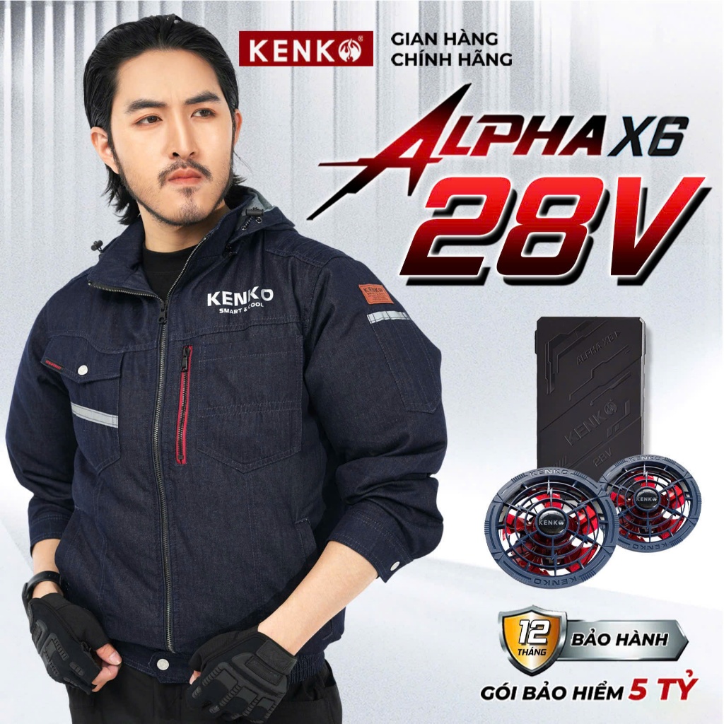 Bộ áo điều hoà và pin quạt KENKO Alpha X6 28v công suất mạnh mới nhất 2026