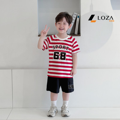 Bộ kẻ cho bé trai SPORT 68 size từ 15-40kg, quần áo trẻ em nam chất liệu cotton giấy Loza Kids CK623