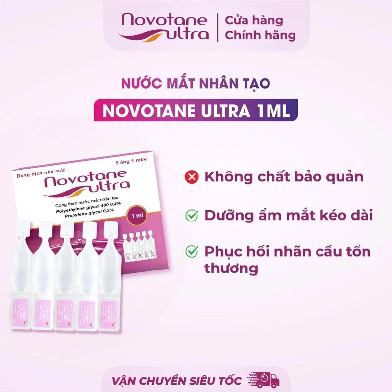 Nước Nhỏ Mắt Nhân Tạo Cho Mắt Nhạy Cảm Novotane Ultra 1ml Giúp Dưỡng Ẩm Mắt, giảm khô mắt, mỏi mắt