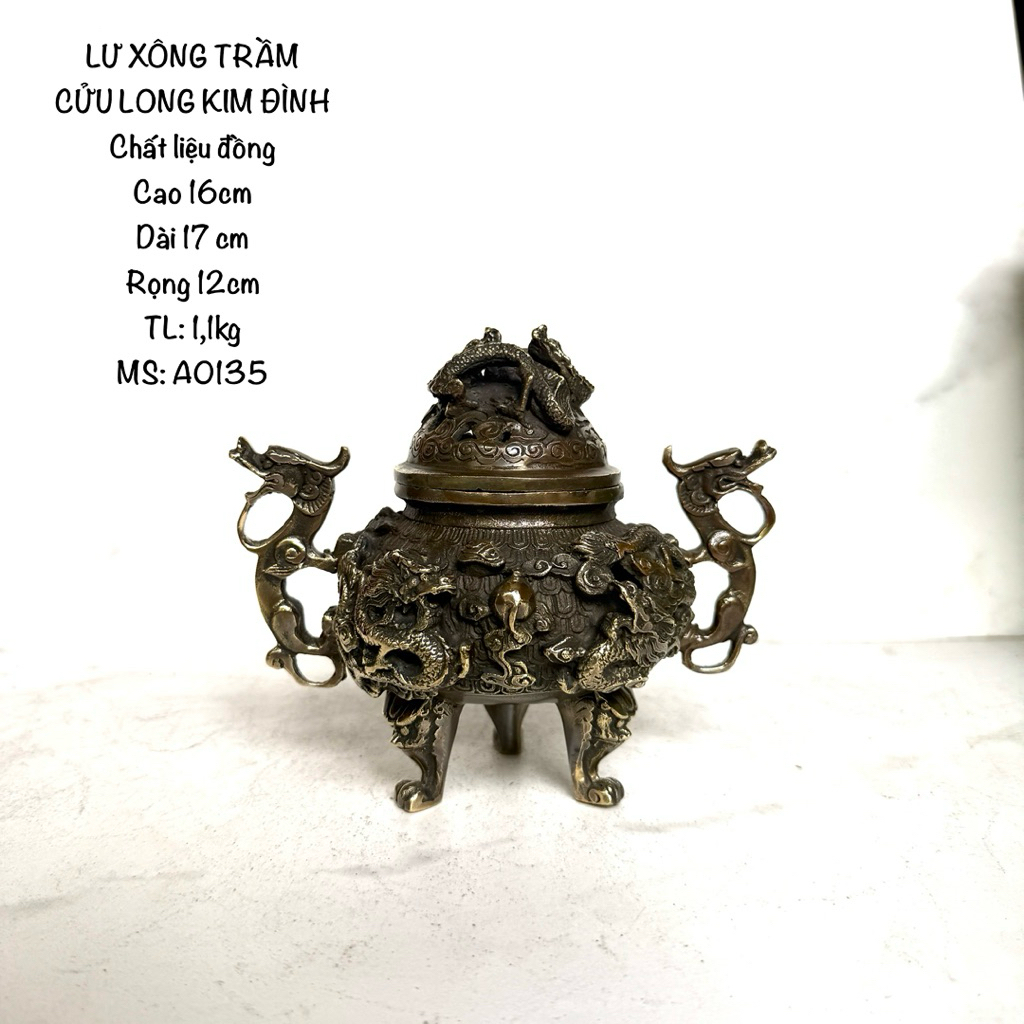 Lư cửu long - cửu long kim đỉnh- dụng cụ đốt trầm- xông trầm