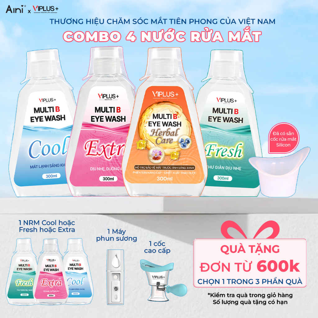 Combo Family Eye Kit  4 chai nước rửa mắt Cool - Fresh - Extra - Herbal Care VIPLUS+ Multi B Eye Was