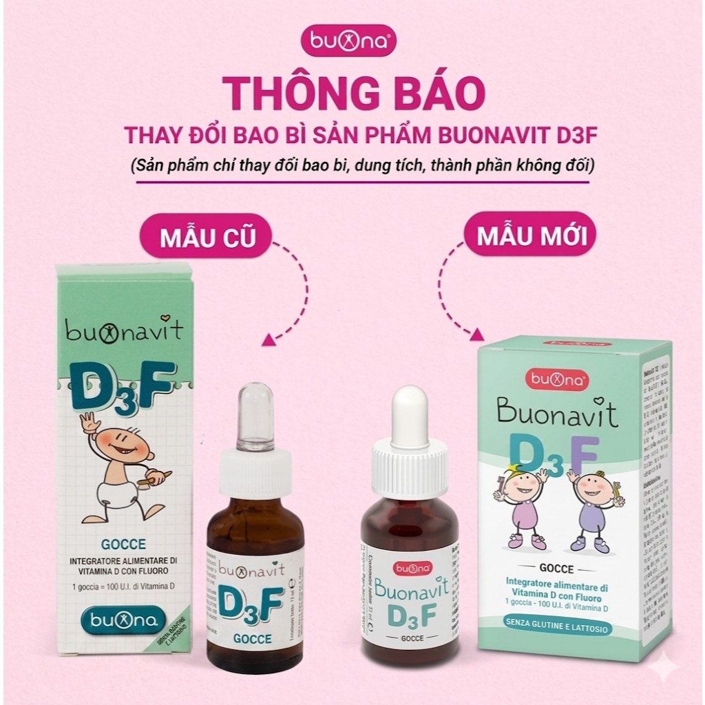 Buonavit D3F - Bổ sung Vitamin D3 và Flo duy trì cấu trúc xương và răng, tăng tạo khoáng men răng
