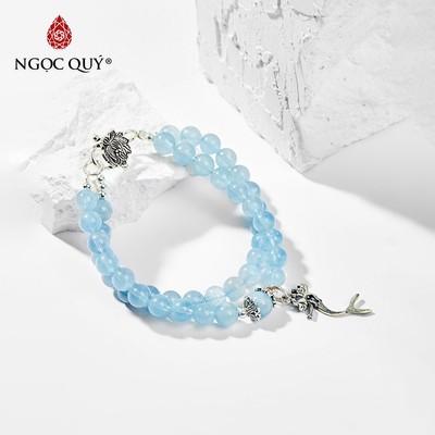 Vòng tay đá Aquamarine tự nhiên phối charm - Mẫu VC0295 - Ngọc Quý