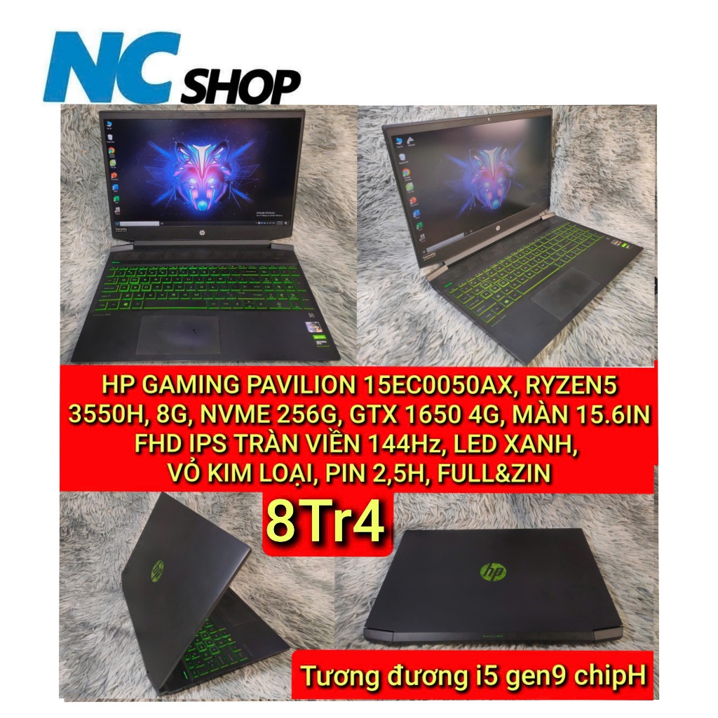 LAPTOP HP GAMING PAVILION 15EC0050AX, RYZEN5 3550H, 8G, NVME 256G, GTX 1650 4G, MÀN 15.6IN FHD IPS T