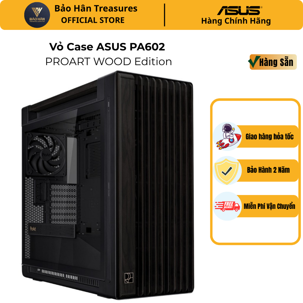 Vỏ case máy tính ASUS ProArt PA602 WOOD TG PWM BLACK - Tempered Glass Panel - Hàng Chính Hãng