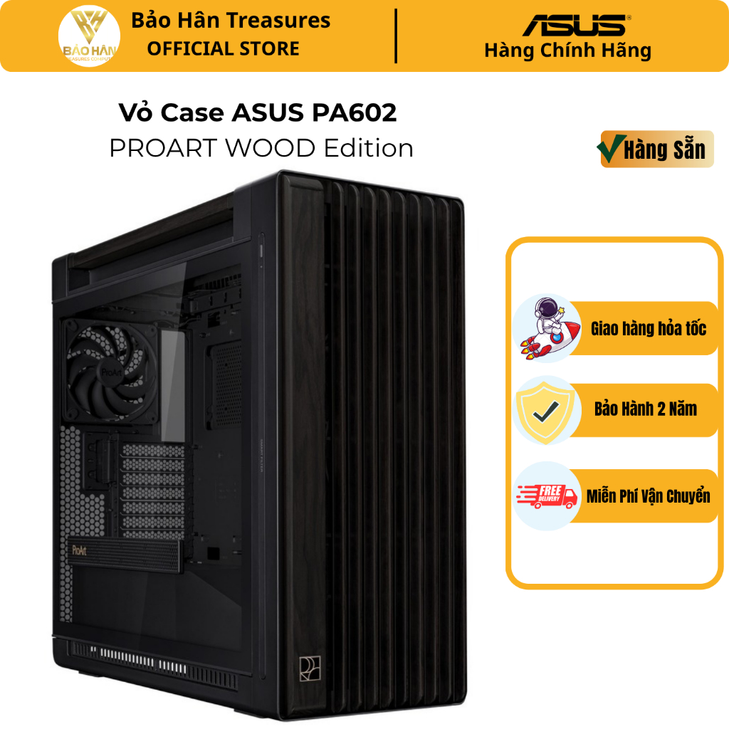 Vỏ Case  ASUS ProArt PA602 WOOD METAL PWM BLACK (EATX, 3 Fan, bản gỗ, mặt kim loại) - Hàng Chính Hãn