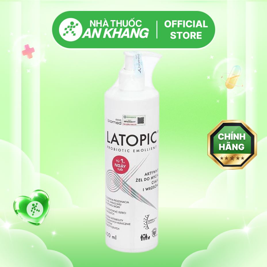 Gel tắm gội toàn thân Latopic Probiotic Emollient cho da dị ứng chai 400ml