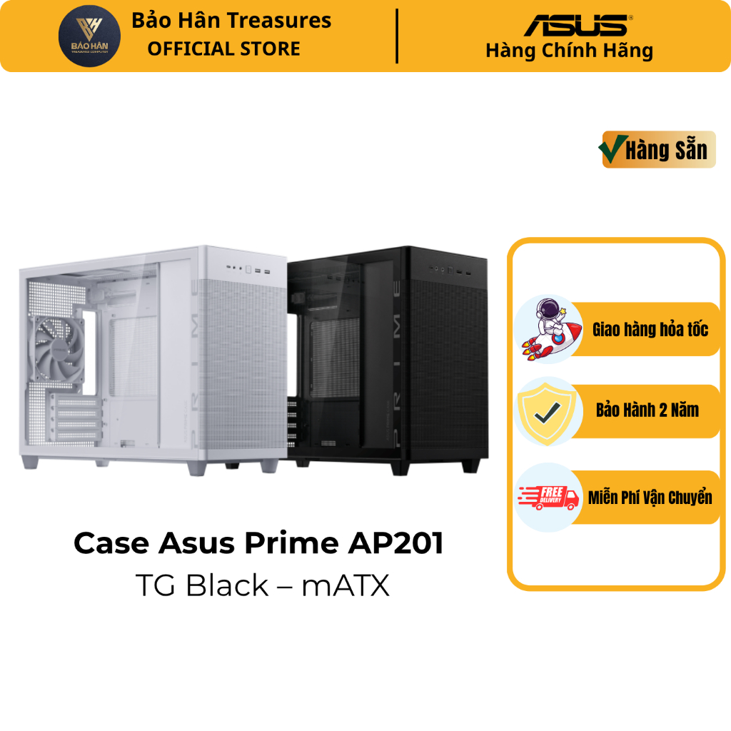 Vỏ Case Máy Tính ASUS Prime  AP201 TG Black Tempered Glass M-ATX- Hàng Chính Hãng
