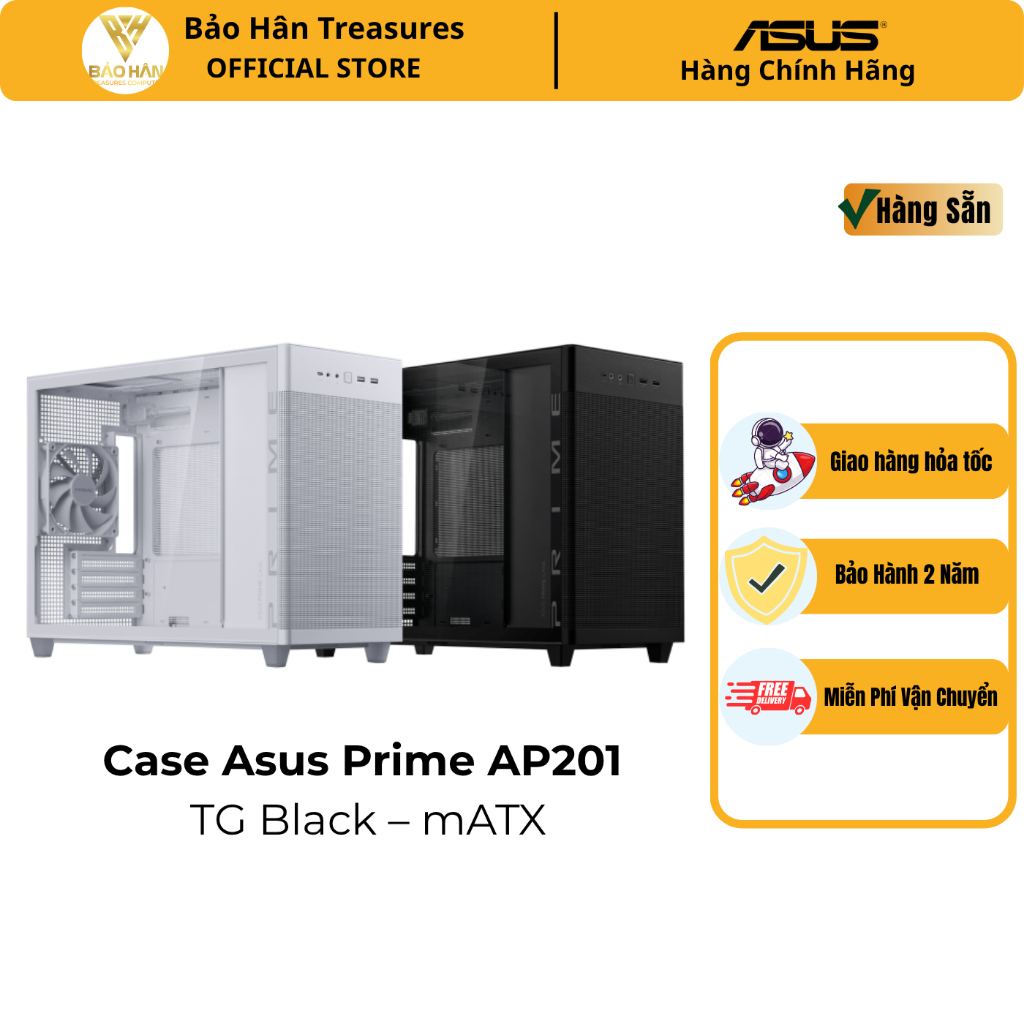 Vỏ Case ASUS Prime AP201 TG White Tempered Glass M-ATX / SP006044 - Hàng Chính Hãng