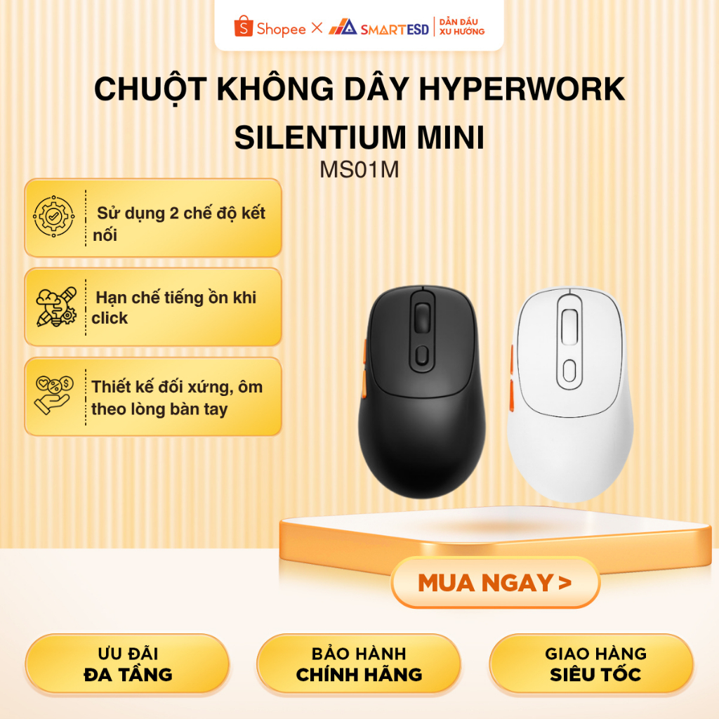 Chuột không dây HyperWork Silentium Mini MS01M | Đen, Trắng - Bảo Hành 12 Tháng