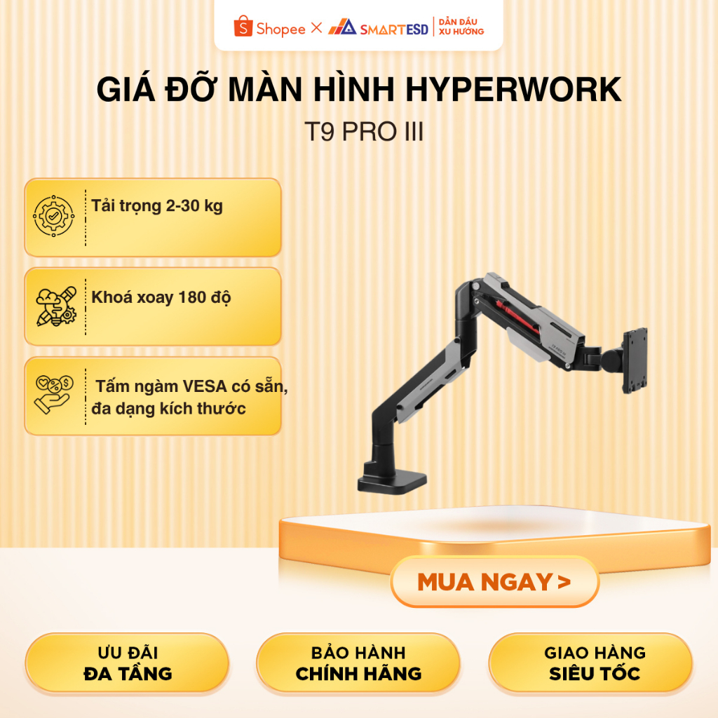 Giá đỡ màn hình HyperWork T9 Pro III | Bảo hành 24 tháng