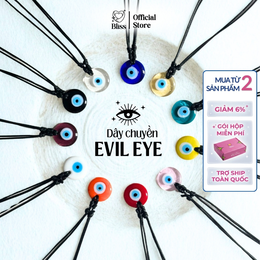 [ĐỦ 10 MÀU EVIL EYE ] Vòng cổ Evil Eye thủy tinh 2.5cm Bliss Accessories - Dây chuyền handmade
