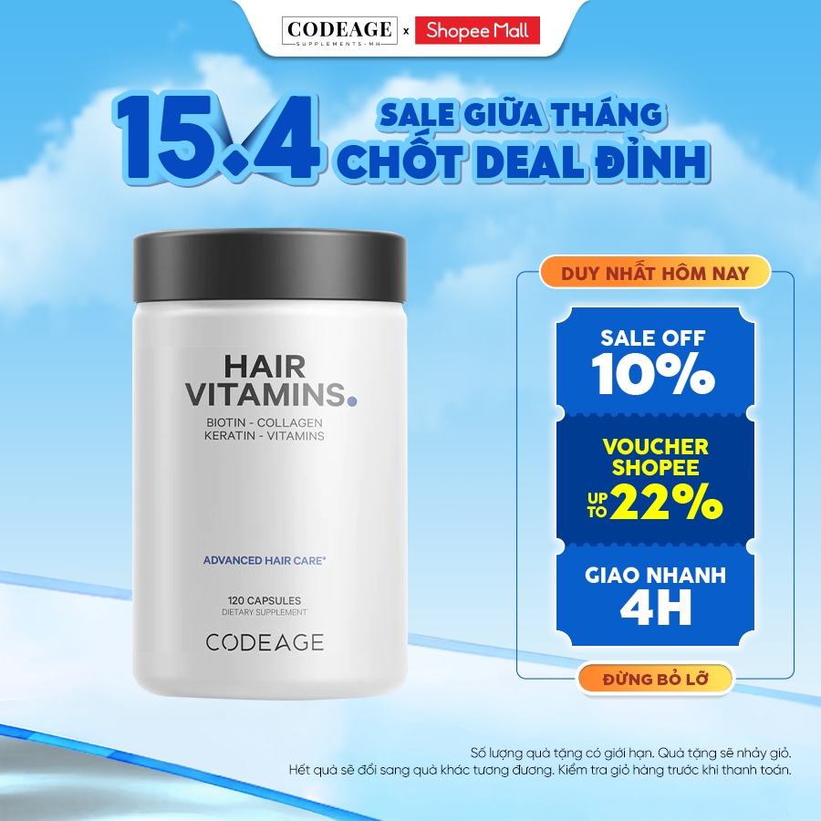 TPBVSK Viên uống hỗ trợ mọc tóc CodeAge Hair Vitamins 120 viên -cải thiện tình trạng tóc gãy rụng, tóc dày khỏe