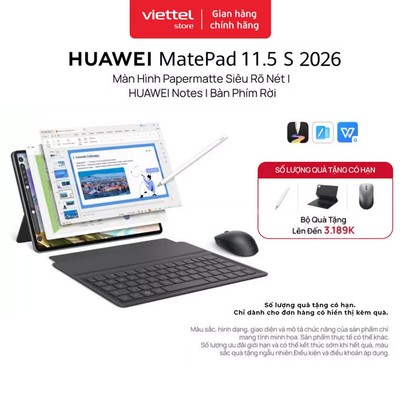 Máy tính bảng HUAWEI MatePad 11.5 S 2026 | Màn Hình Papermatte Rõ Nét | HUAWEI Notes | Bàn Phím Rời