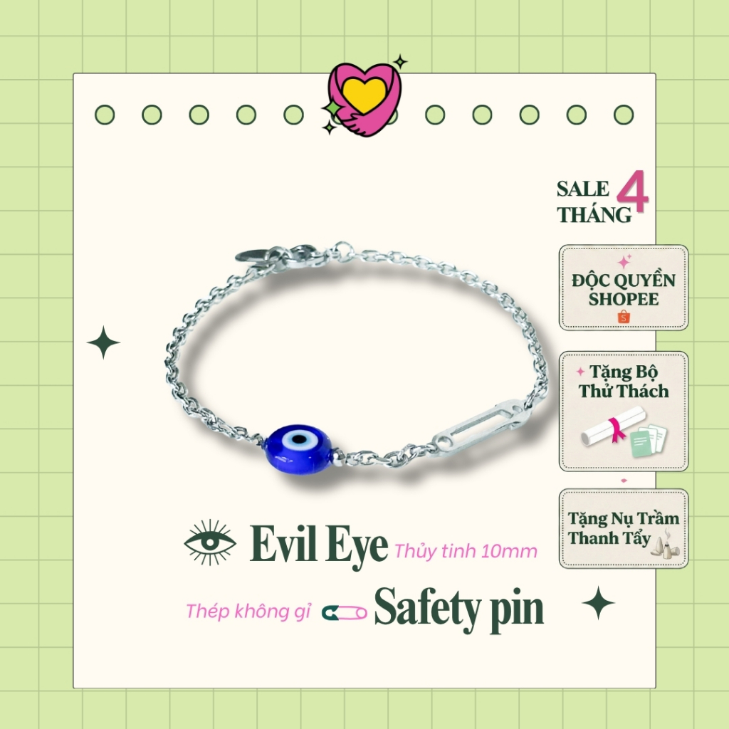 [VÒNG TAY] Vòng tay “Tự thương mình” charm Safety Pin x Evil Eye Bliss Accessories