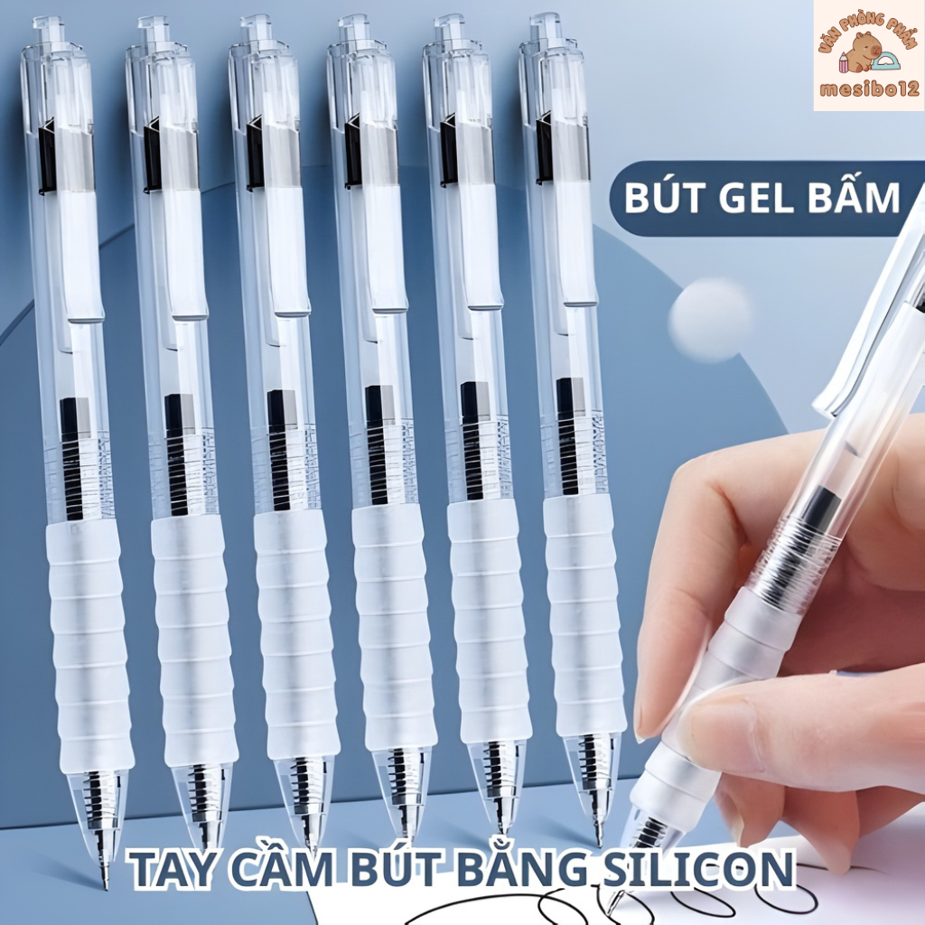Set 5 Bút Gel Bấm Ngòi ST 0.5mm Viết Mượt Mà Không Lem Cho Học Sinh Sinh Viên Mực Gel Cao Cấp