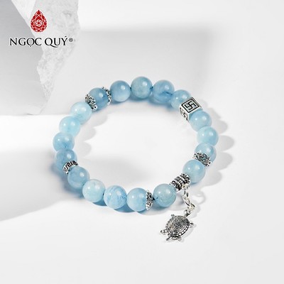 Vòng tay đá Aquamarine tự nhiên phối charm - Mẫu VC0294 - Ngọc Quý