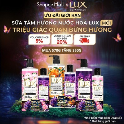 [MUA 570G TẶNG 350G] Sữa tắm Lux Botanicals Hương Nước Hoa Cao Cấp 570G Tặng Sữa Tắm Lux Botanicals 350G