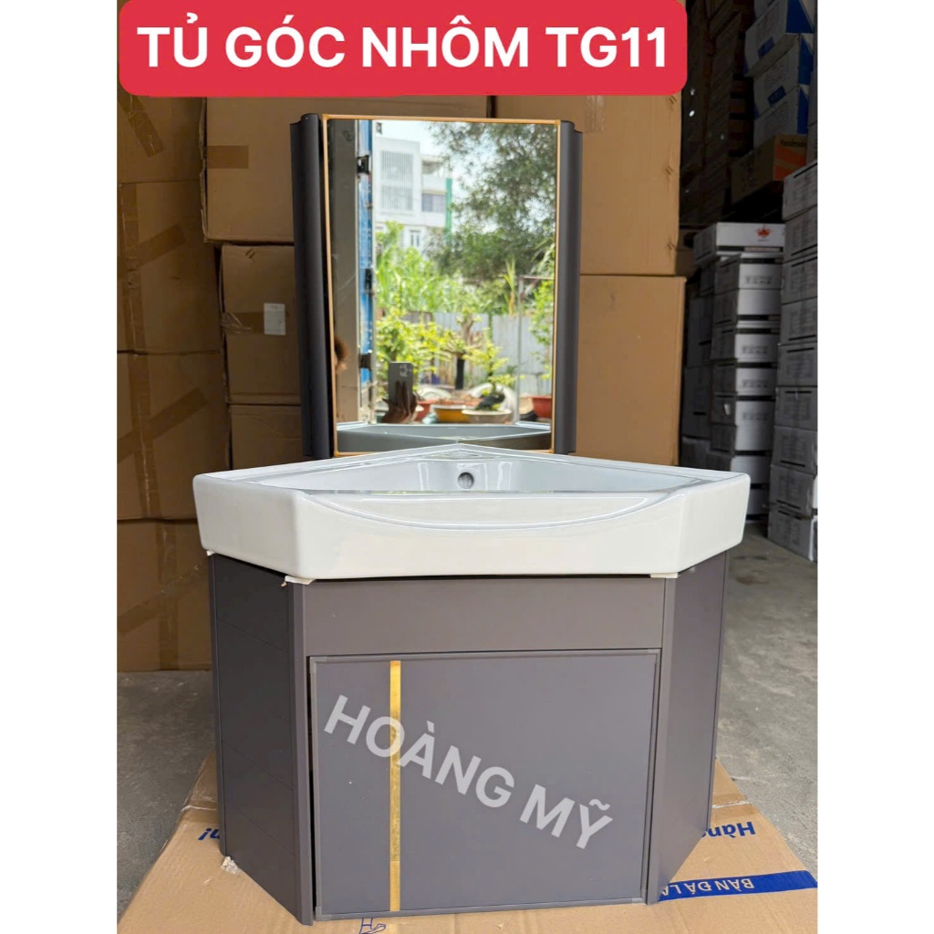 Tủ lavabo nhôm góc,tủ chậu lavabo và gương góc