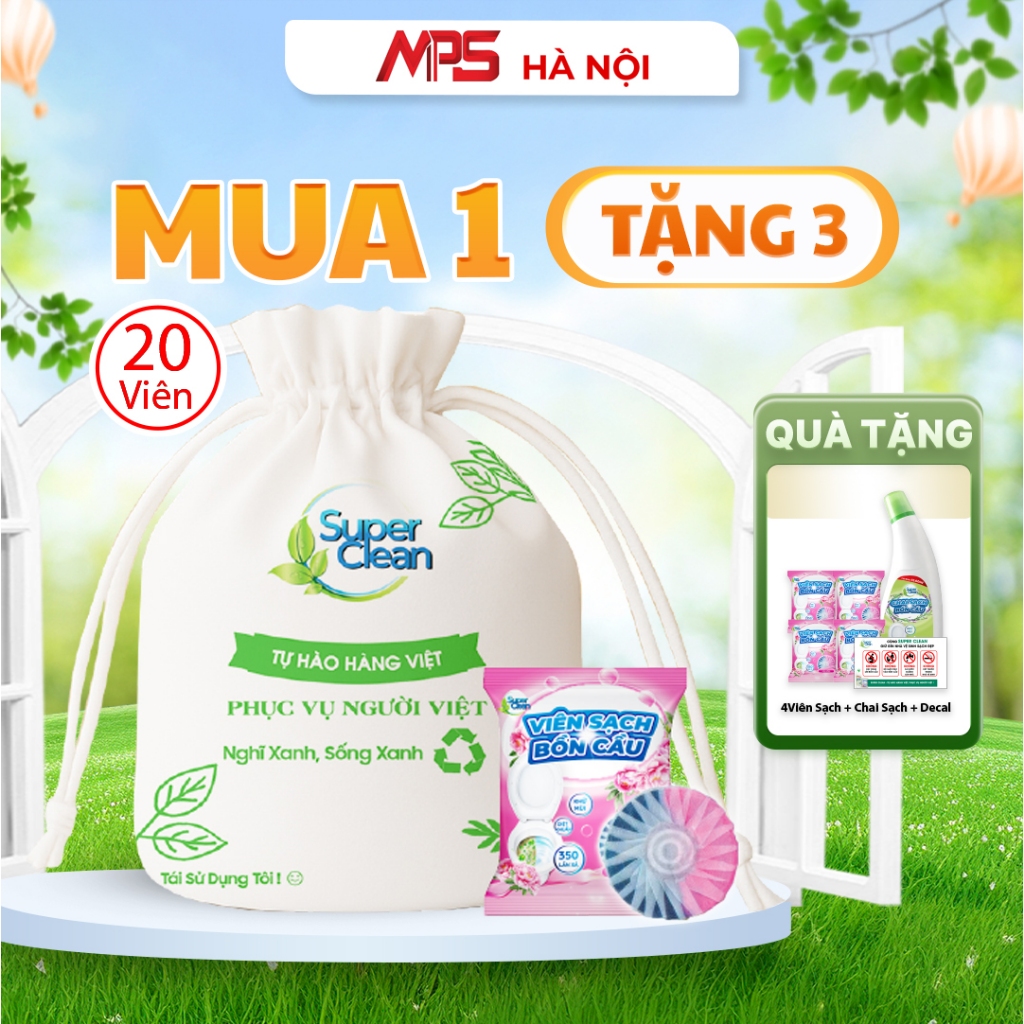 Combo 20 Viên Sạch Bồn Cầu Hoa Hồng Super Clean Tặng Thêm 4 Viên Sạch Và 1 Chai Tẩy Bồn Cầu Super Cl