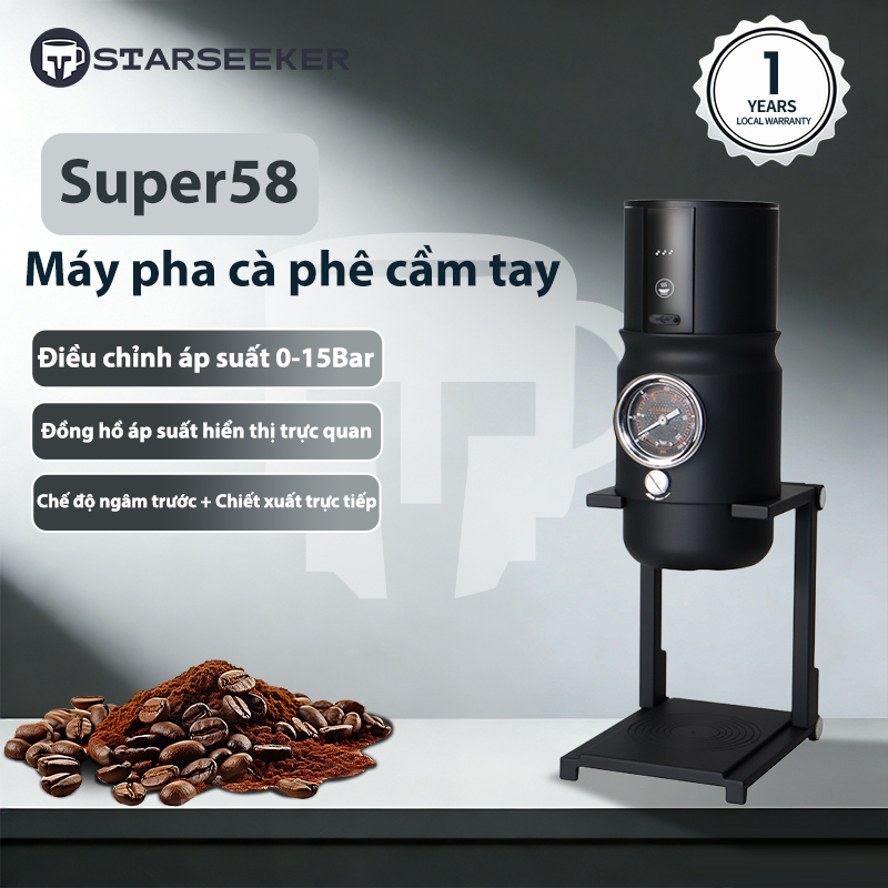 Máy Pha Cà Phê Espresso Di Động STARSEEKER Super58 USB-C - Làm 50 Cốc  Kèm Tamper  Cho Cắm Trại