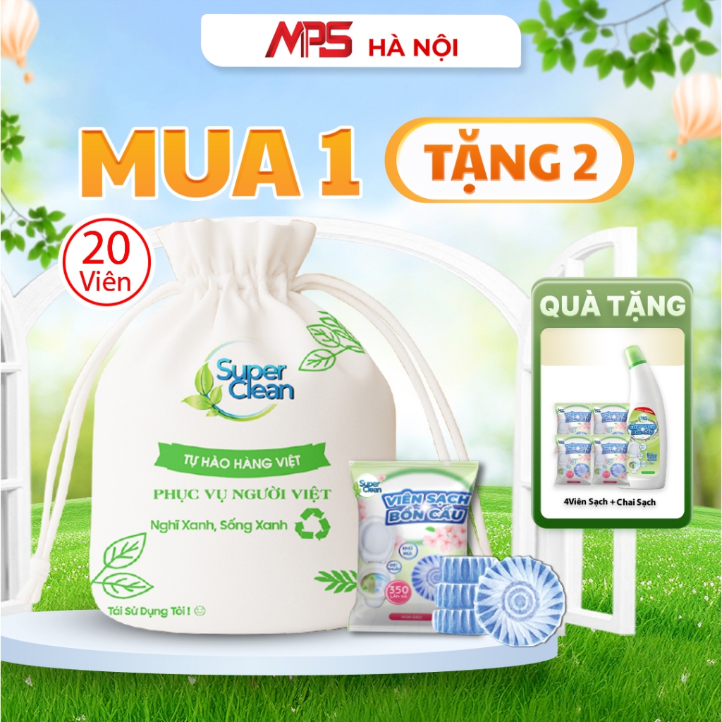 Combo 20 Viên Sạch Bồn Cầu Super Clean - Tặng Thêm 4 viên sạch bồn cầu Super Clean và 1 Chai Sạch Bồ
