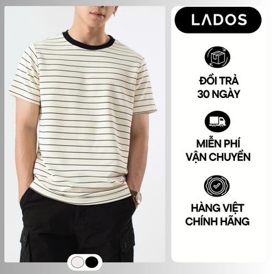 Áo thun nam cổ tròn ngắn tay LADOS-9220 họa tiết kẻ ngang trẻ trung, chất thun vân ngang mềm mát, form basic dễ phối đồ