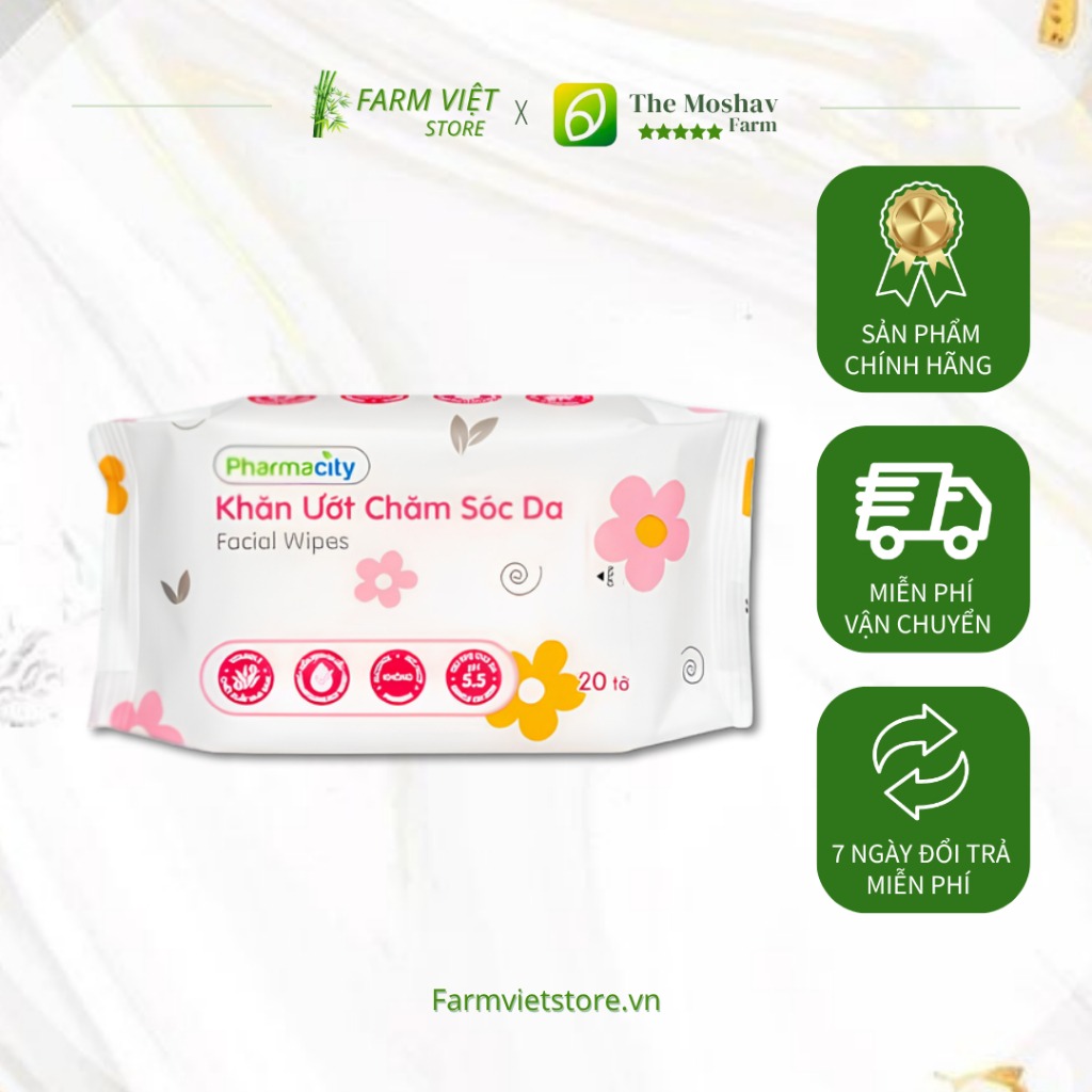 Khăn ướt Chăm sóc da Pharmacity (20pcs/gói) | Farm Việt Store
