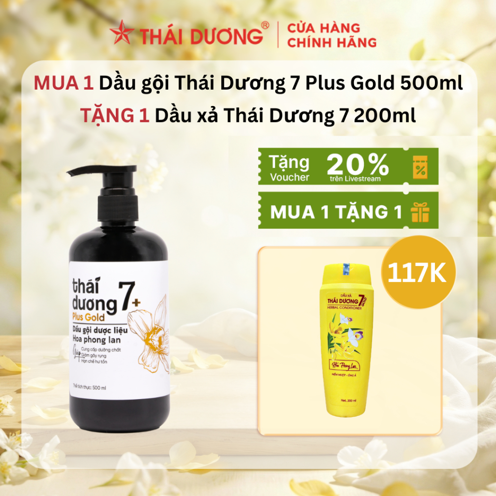 [SALE Tháng 5] Dầu gội Thái Dương 7 Plus Gold Hoa Phong Lan 500ml tặng 1 Chai Dầu xả TD 7 Hoa Phong 