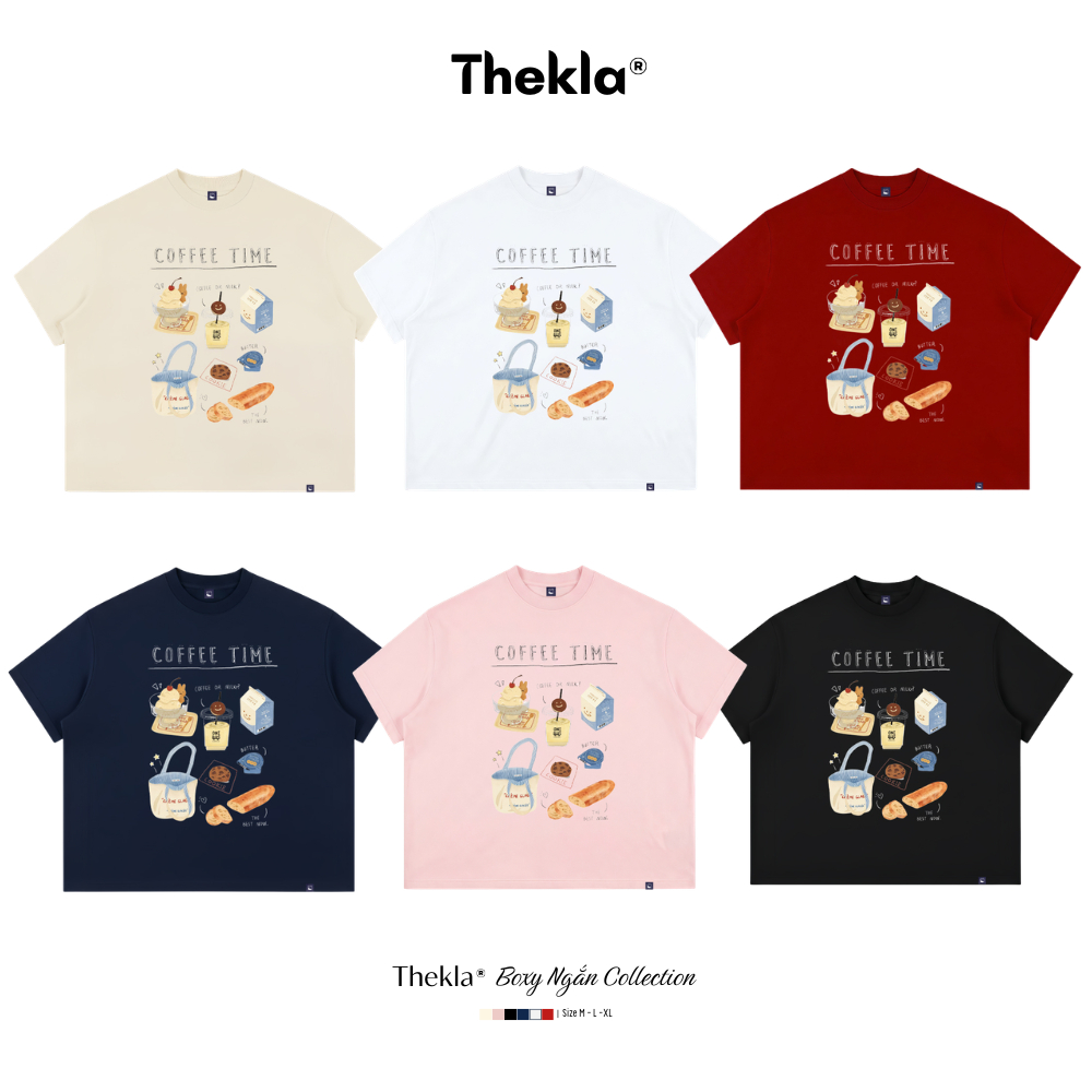 Áo Thun Form Boxy BST140 Coffee Time THEKLA - Áo Phông Cotton 2 Chiều Dày Dặn Đứng Form