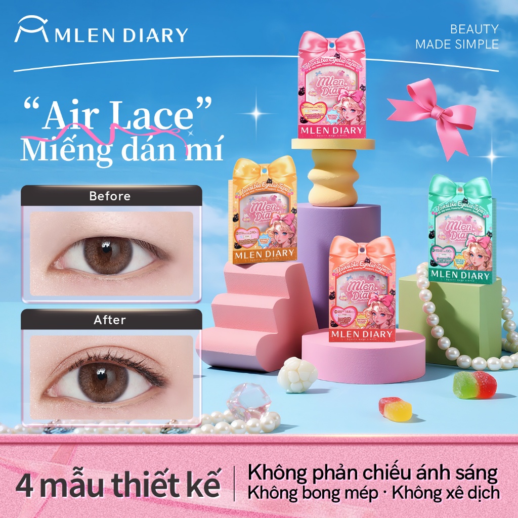 MLEN DIARY Bộ Miếng Dán Kích Mí 2.0 Vô Hình Không Để Lại Dấu Vết Lâu Trôi Makeup Phiên bản nâng cấp