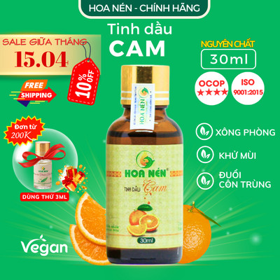 Tinh dầu Cam nguyên chất - Hoa Nén - Thơm dịu ngọt, kh.ử mùi, gi.ảm ẩm mốc, đuổi muỗi - 30ml