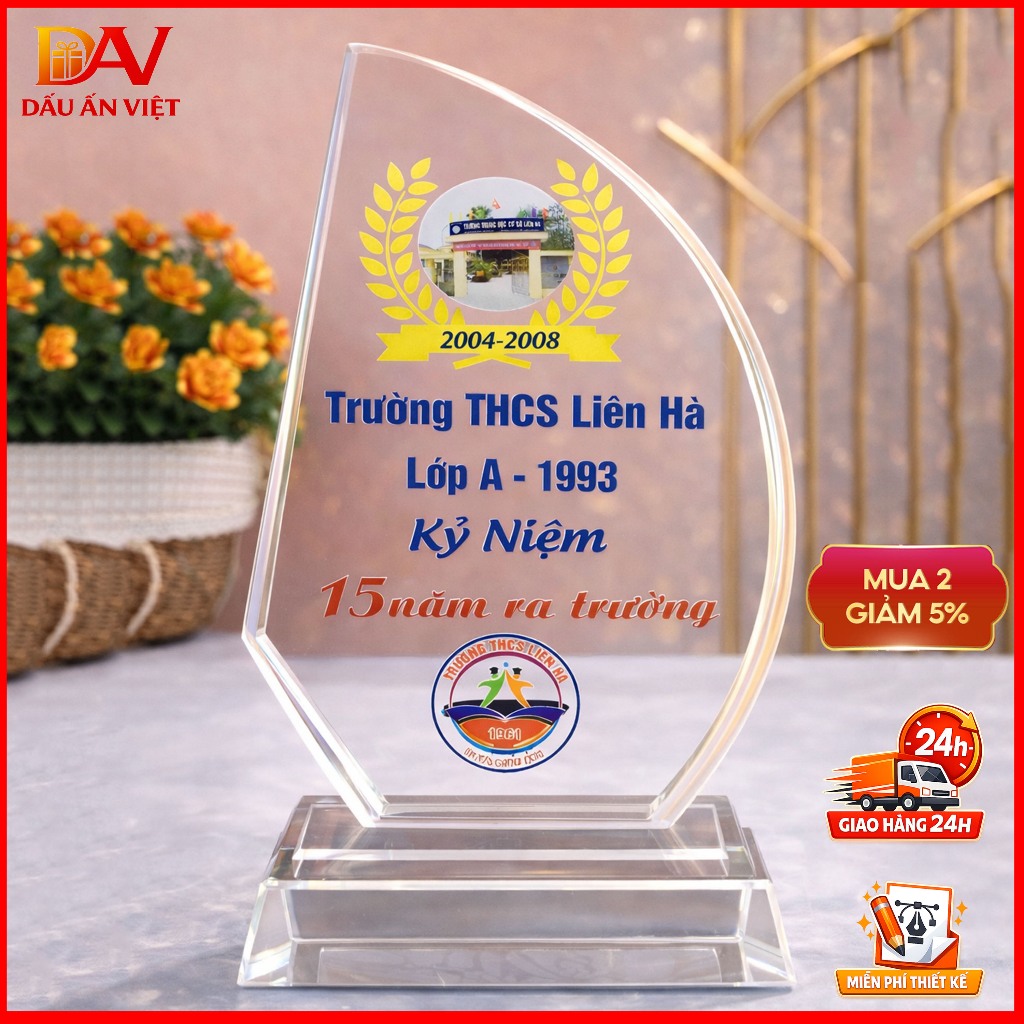 Cúp Pha Lê Cánh Buồm - In Theo Yêu Cầu