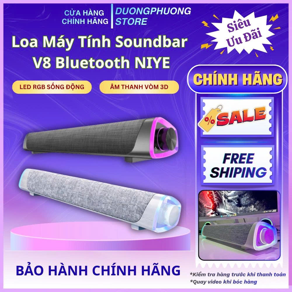 Loa Máy Tính Bluetooth V8 NIYE Âm Thanh Vòm, Bass Cực Mạnh, Có Led RGB, Tích Hợp Micro,Có Núm Chỉnh 