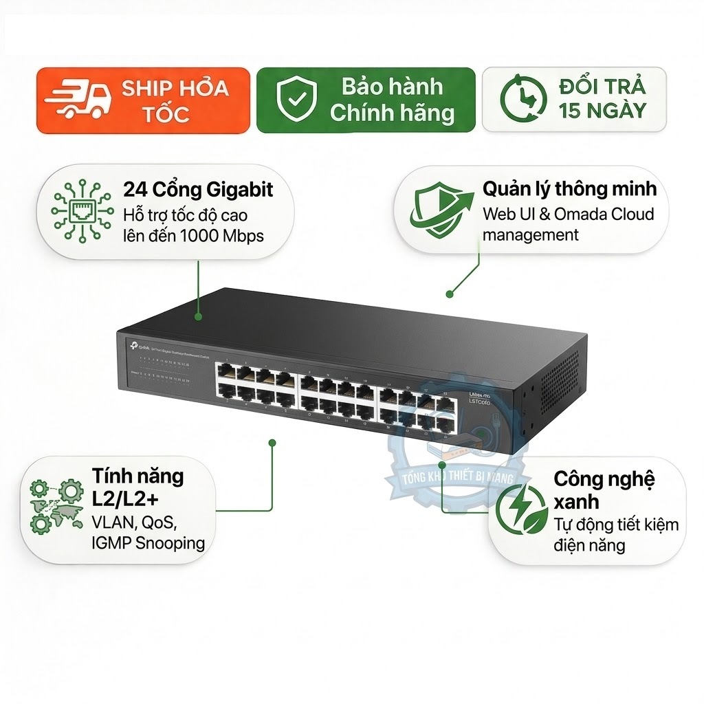 Switch TP-Link LS1024G 24 Port Gigabit 10/100/1000Mbps Rackmount Plug & Play