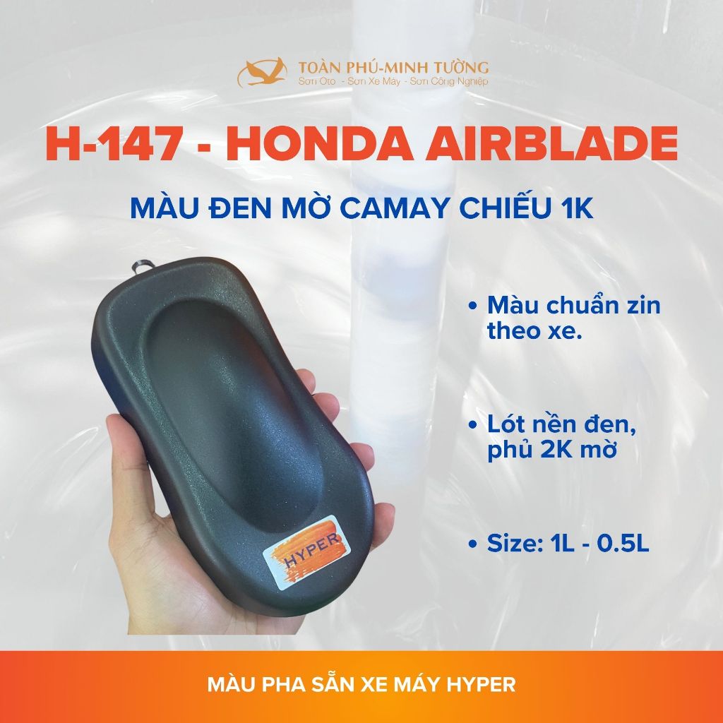 Sơn xe máy HYPER Honda màu đen mờ camay 1K (Code màu: H-147)