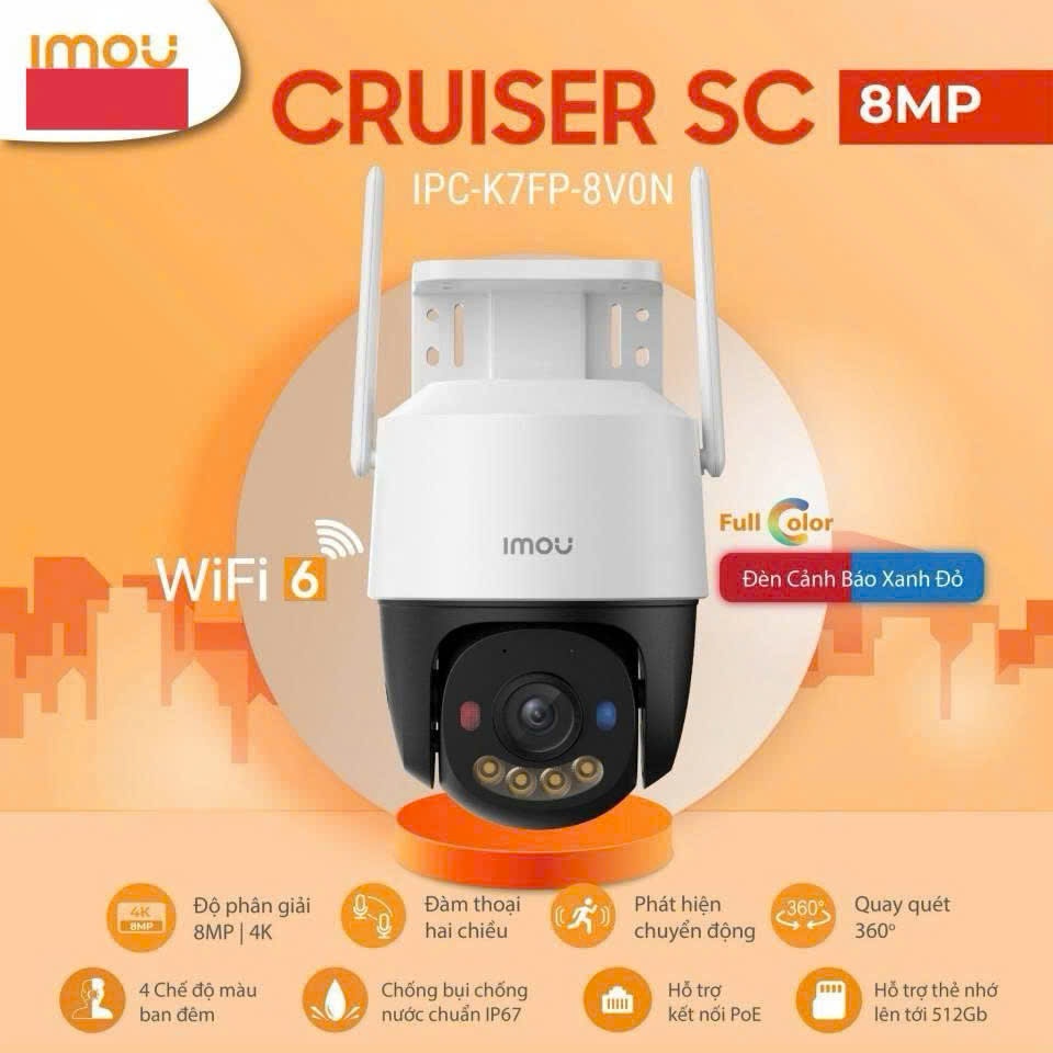 Camera  Imou Cruiser SC 8MP IPC-K7FP-8V0N - Camera Wifi Ngoài Trời 4K Ultra HD,AI Thông Minh,Chống N