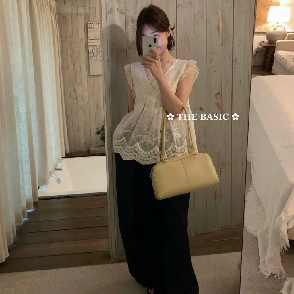 𝟏𝟒𝐚𝐦.𝐬𝐭𝐮𝐝𝐢𝐨 | Áo Sát Nách Phối Ren Hoa Dáng Babydoll Áo Kiểu Nữ Cổ V Tà Xòe Tiểu Thư Xinh Xắn