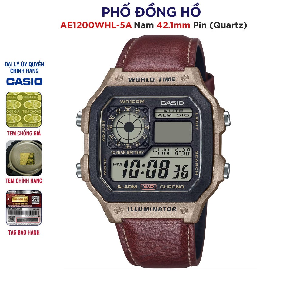 Đồng hồ nam Dây da Casio chính hãng Anh Khuê AE1200WHL