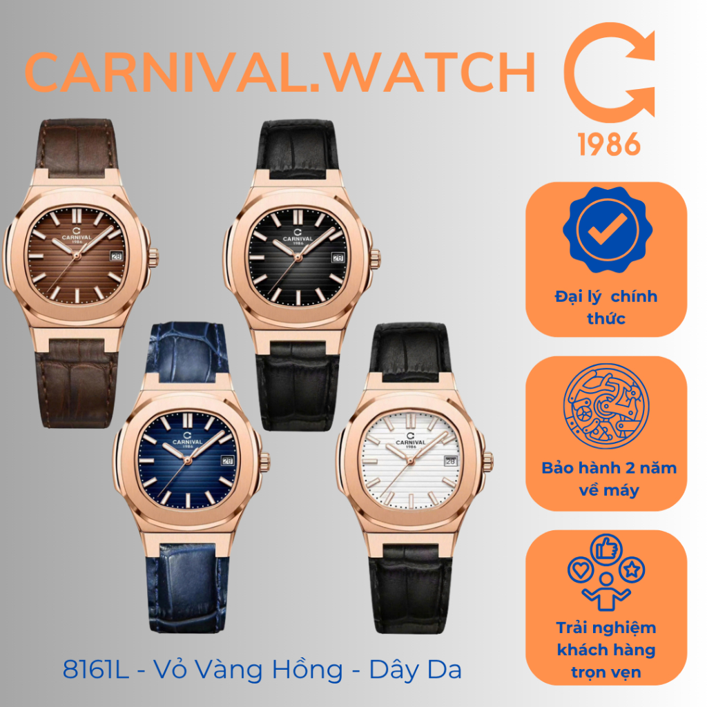 Đồng Hồ Nữ Carnival 8161L – Vỏ Hồng – Dây Da